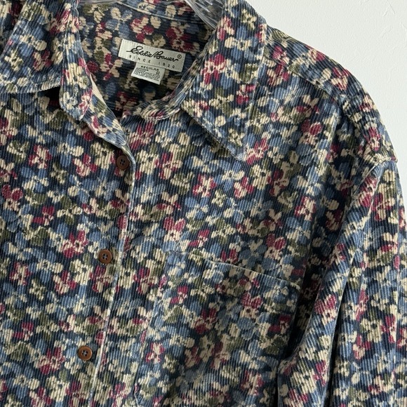 Eddie Bauer Tops - VTG Eddie Bauer Corduroy Shirt Floral Button Front Woman M Shacket